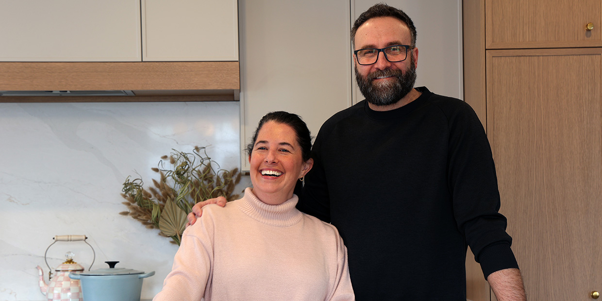 Smiling couple in new Dowdal kitchen